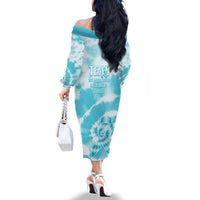 Teal Ribbon Cervical Cancer Awareness Family Matching Off The Shoulder Long Sleeve Dress and Hawaiian Shirt Not Going Down Without A Fight Tie Dye - Wonder Print Shop