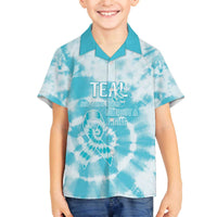 Teal Ribbon Cervical Cancer Awareness Family Matching Off The Shoulder Long Sleeve Dress and Hawaiian Shirt Not Going Down Without A Fight Tie Dye - Wonder Print Shop
