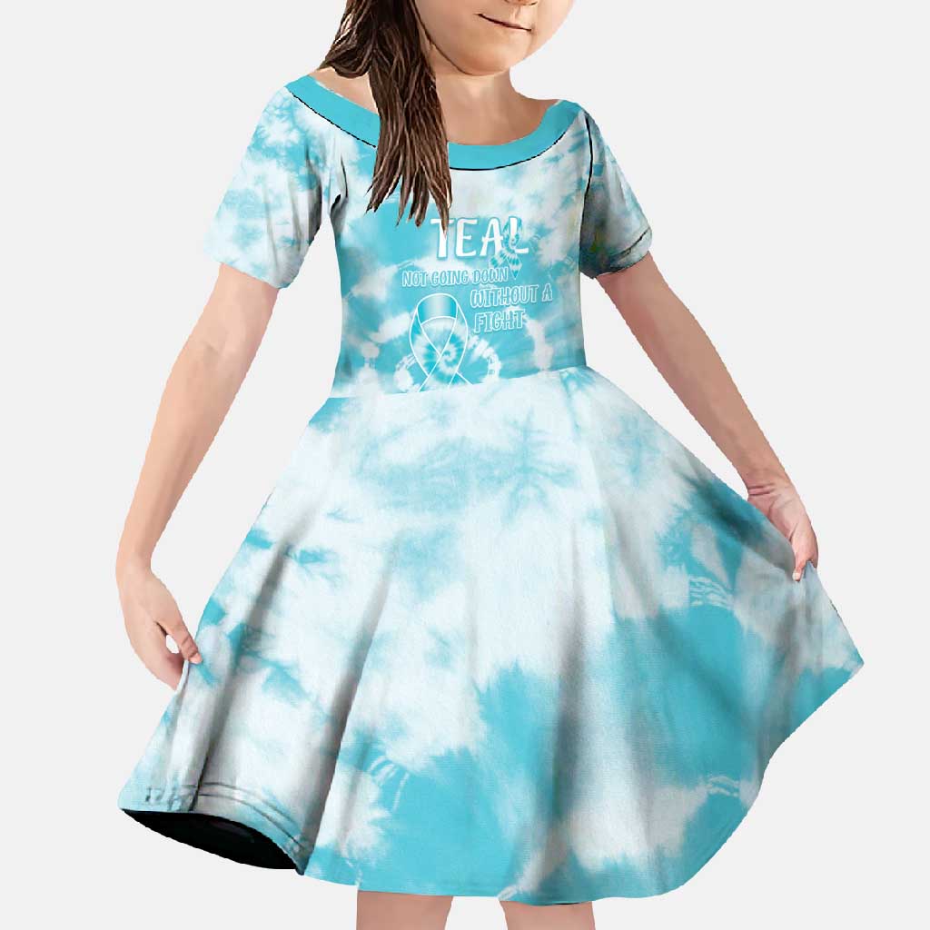 Teal Ribbon Cervical Cancer Awareness Family Matching Off Shoulder Maxi Dress and Hawaiian Shirt Not Going Down Without A Fight Tie Dye - Wonder Print Shop