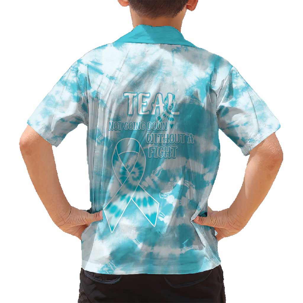 Teal Ribbon Cervical Cancer Awareness Family Matching Off Shoulder Short Dress and Hawaiian Shirt Not Going Down Without A Fight Tie Dye - Wonder Print Shop