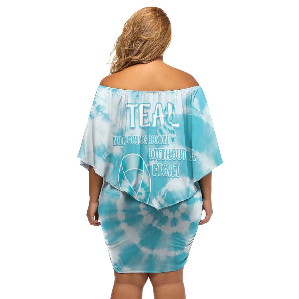 Teal Ribbon Cervical Cancer Awareness Family Matching Off Shoulder Short Dress and Hawaiian Shirt Not Going Down Without A Fight Tie Dye - Wonder Print Shop