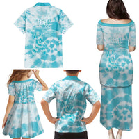 Teal Ribbon Cervical Cancer Awareness Family Matching Puletasi and Hawaiian Shirt Not Going Down Without A Fight Tie Dye - Wonder Print Shop
