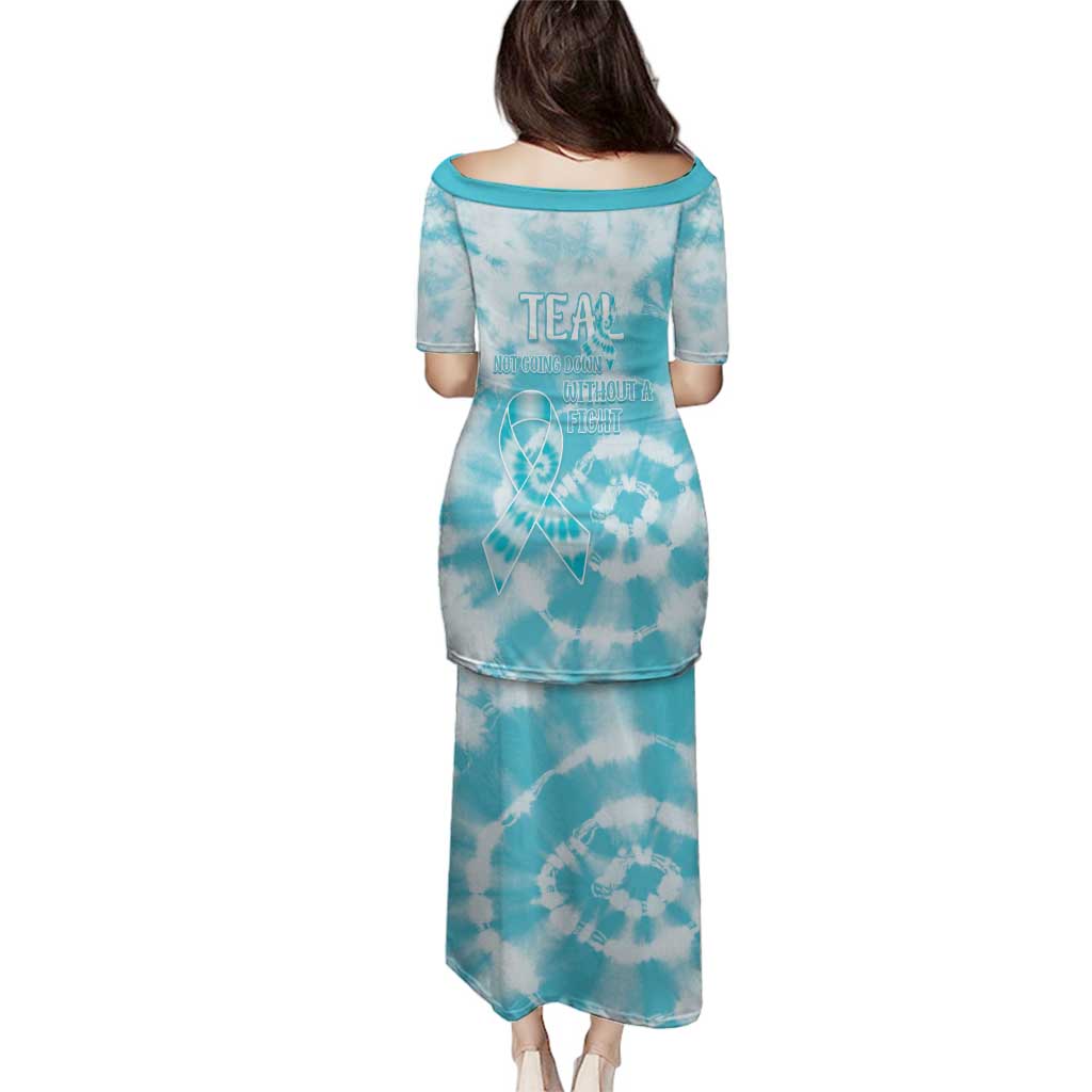 Teal Ribbon Cervical Cancer Awareness Family Matching Puletasi and Hawaiian Shirt Not Going Down Without A Fight Tie Dye - Wonder Print Shop