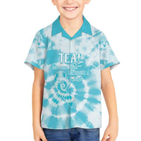Teal Ribbon Cervical Cancer Awareness Family Matching Puletasi and Hawaiian Shirt Not Going Down Without A Fight Tie Dye - Wonder Print Shop