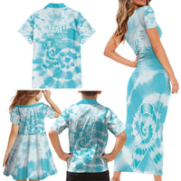 Teal Ribbon Cervical Cancer Awareness Family Matching Short Sleeve Bodycon Dress and Hawaiian Shirt Not Going Down Without A Fight Tie Dye - Wonder Print Shop