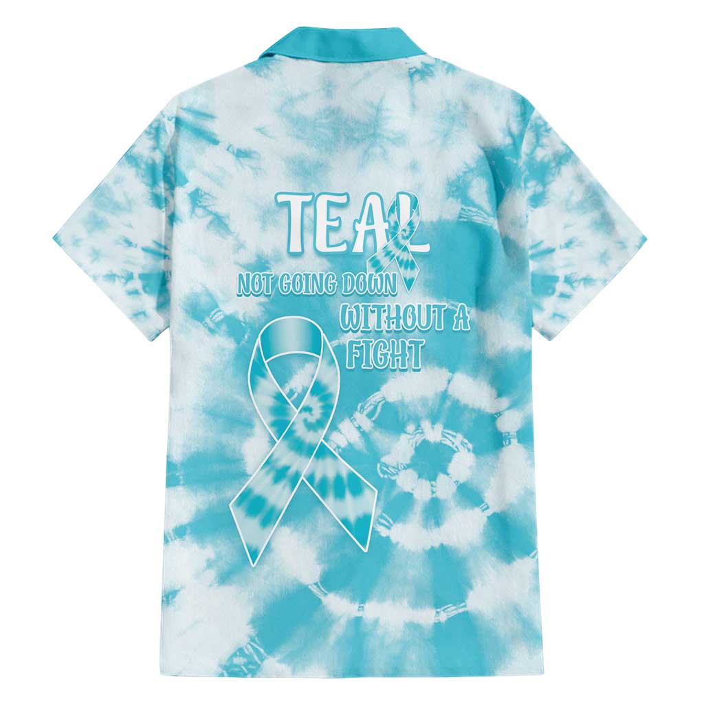Teal Ribbon Cervical Cancer Awareness Family Matching Short Sleeve Bodycon Dress and Hawaiian Shirt Not Going Down Without A Fight Tie Dye - Wonder Print Shop