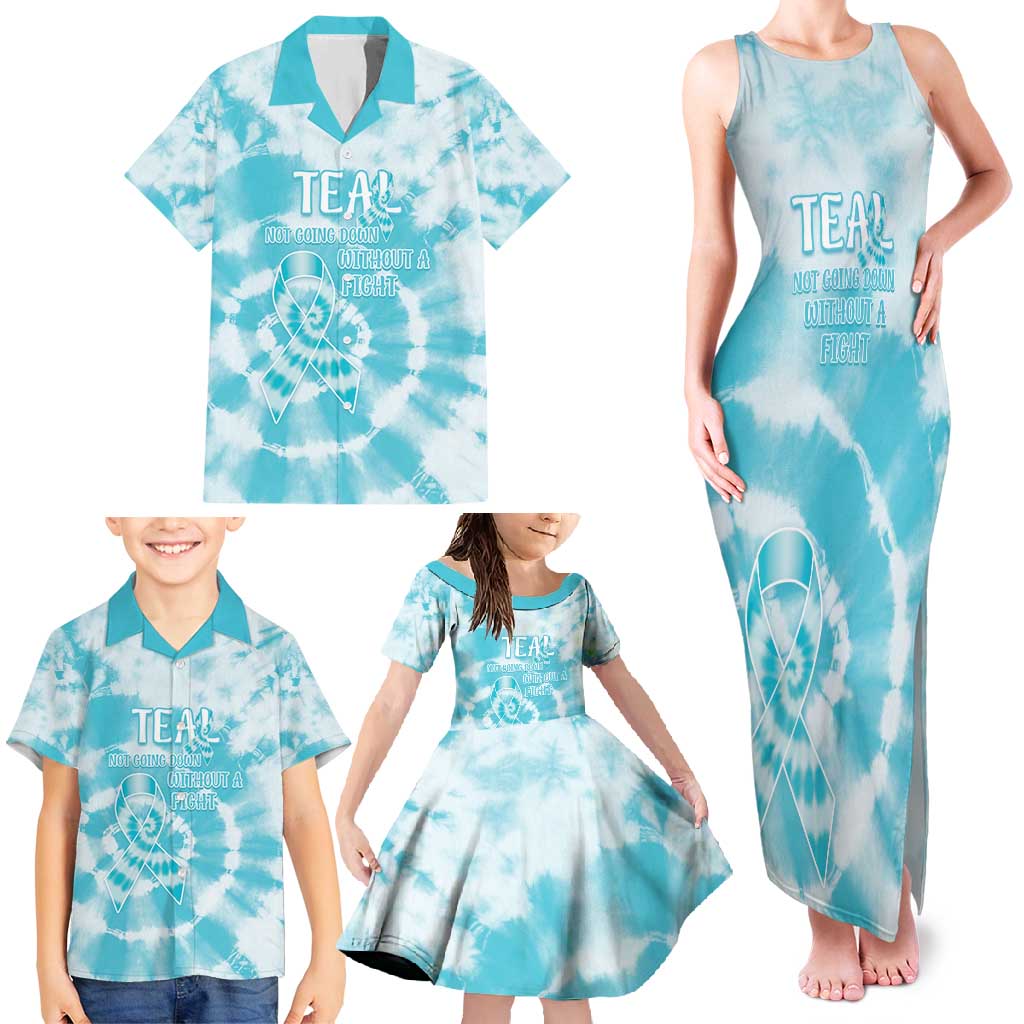 Teal Ribbon Cervical Cancer Awareness Family Matching Tank Maxi Dress and Hawaiian Shirt Not Going Down Without A Fight Tie Dye - Wonder Print Shop