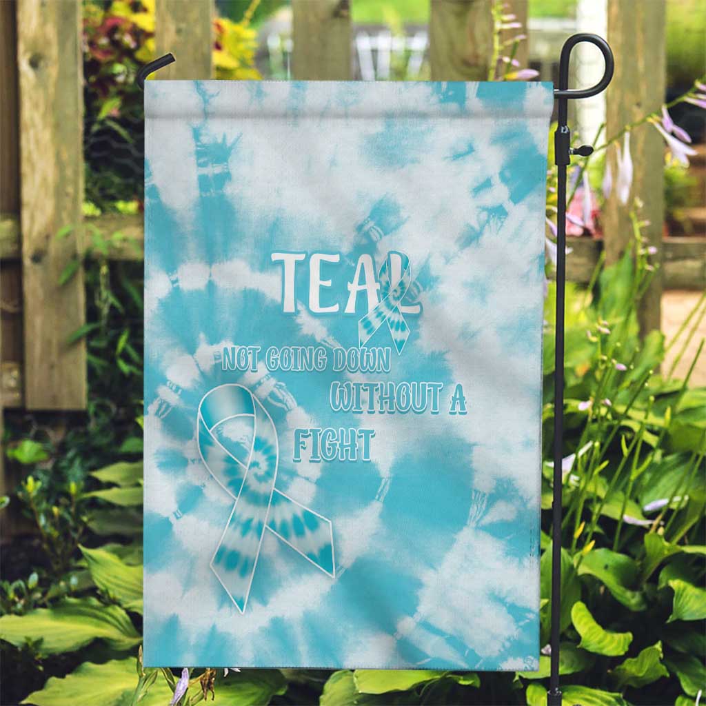 Teal Ribbon Cervical Cancer Awareness Garden Flag Not Going Down Without A Fight Tie Dye - Wonder Print Shop