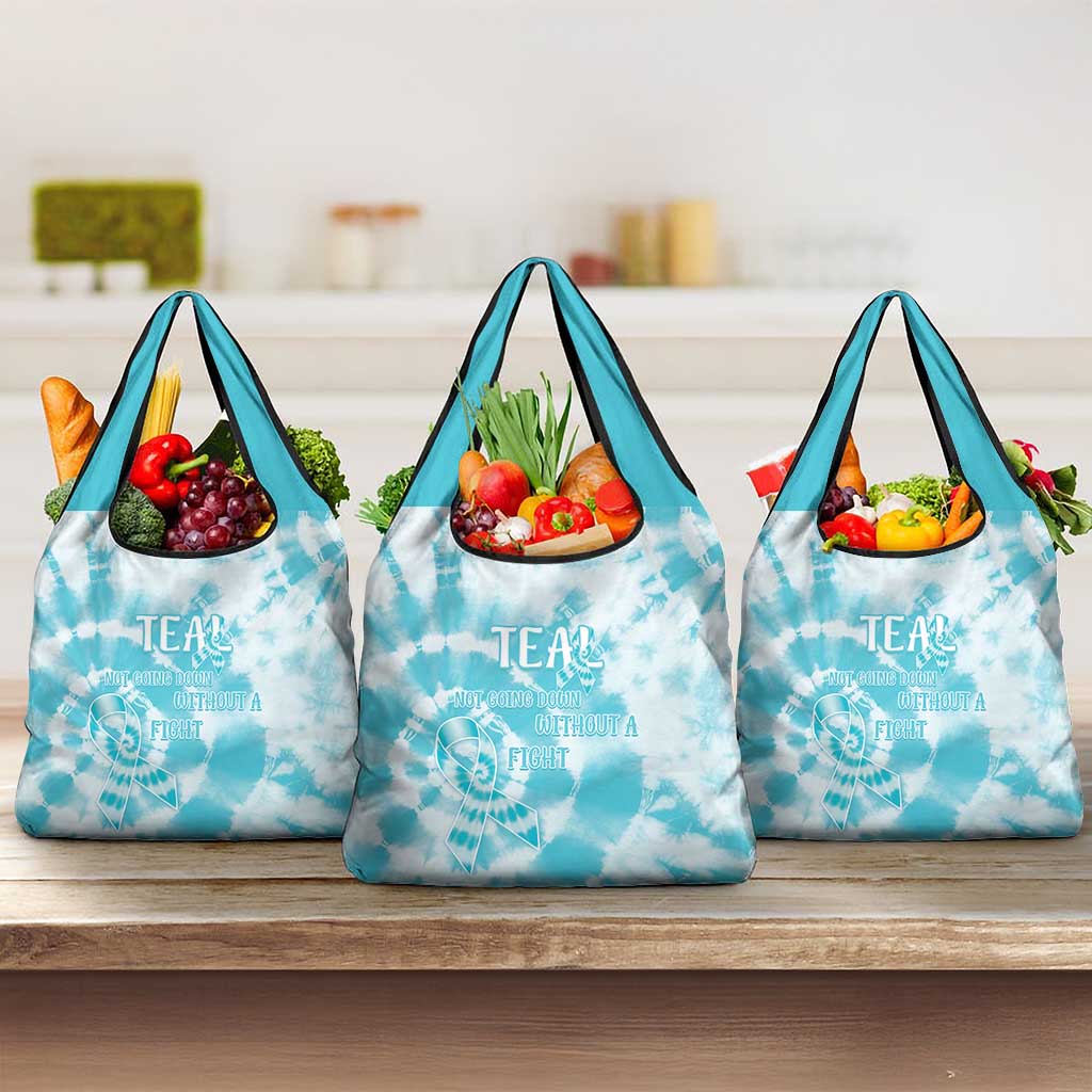 Teal Ribbon Cervical Cancer Awareness Grocery Bag Not Going Down Without A Fight Tie Dye - Wonder Print Shop