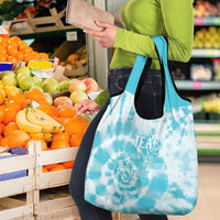 Teal Ribbon Cervical Cancer Awareness Grocery Bag Not Going Down Without A Fight Tie Dye - Wonder Print Shop
