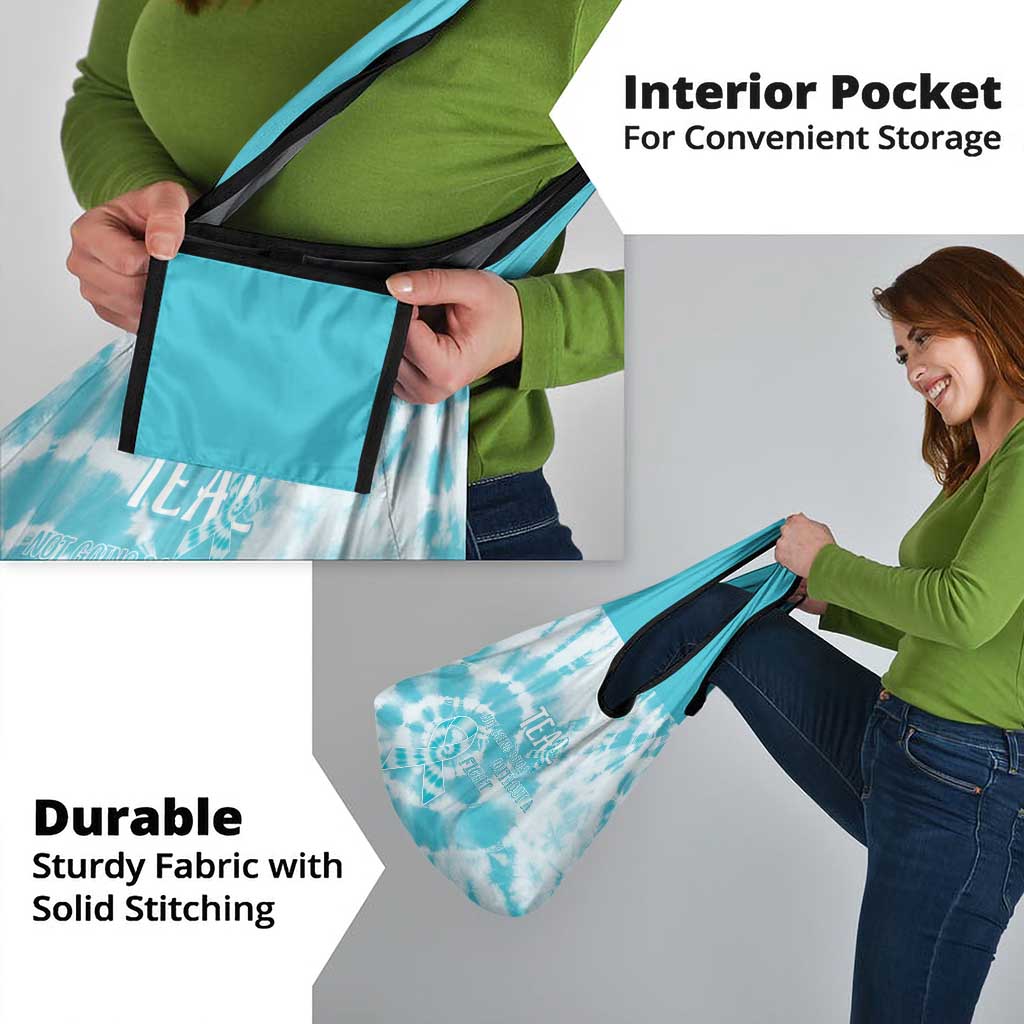 Teal Ribbon Cervical Cancer Awareness Grocery Bag Not Going Down Without A Fight Tie Dye - Wonder Print Shop