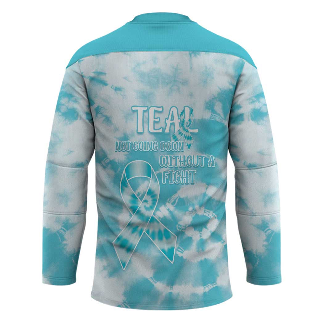 Teal Ribbon Cervical Cancer Awareness Hockey Jersey Not Going Down Without A Fight Tie Dye - Wonder Print Shop
