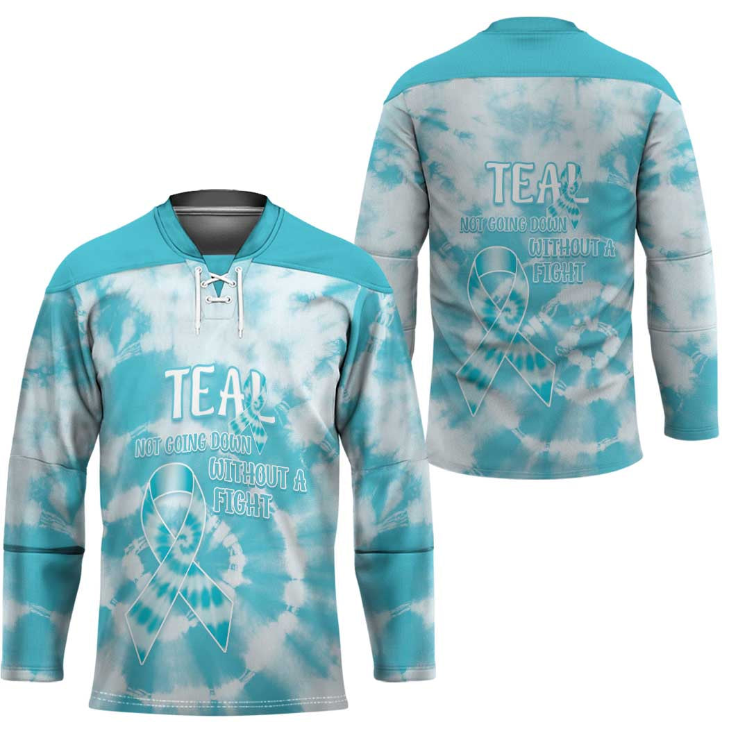 Teal Ribbon Cervical Cancer Awareness Hockey Jersey Not Going Down Without A Fight Tie Dye - Wonder Print Shop