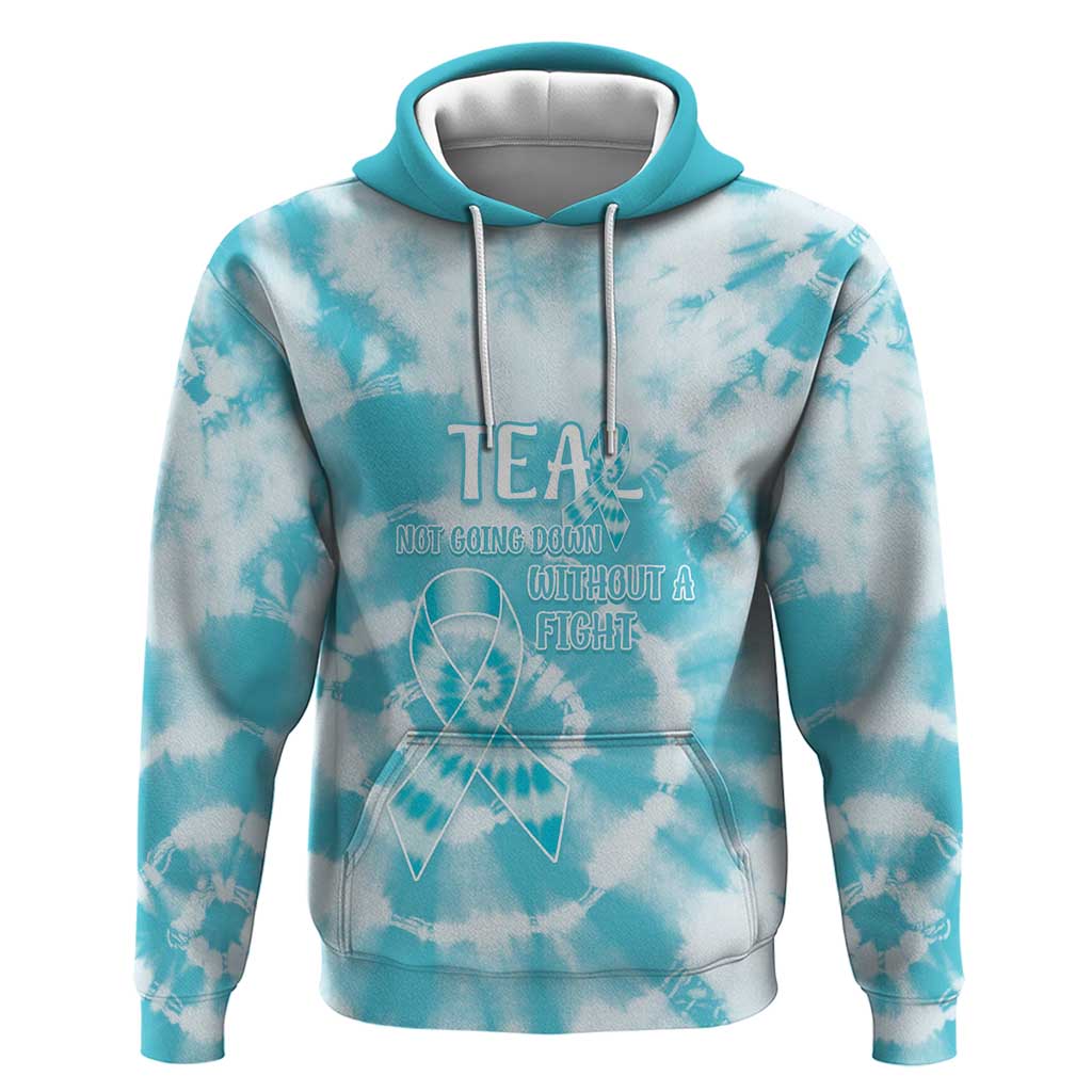 Teal Ribbon Cervical Cancer Awareness Hoodie Not Going Down Without A Fight Tie Dye - Wonder Print Shop