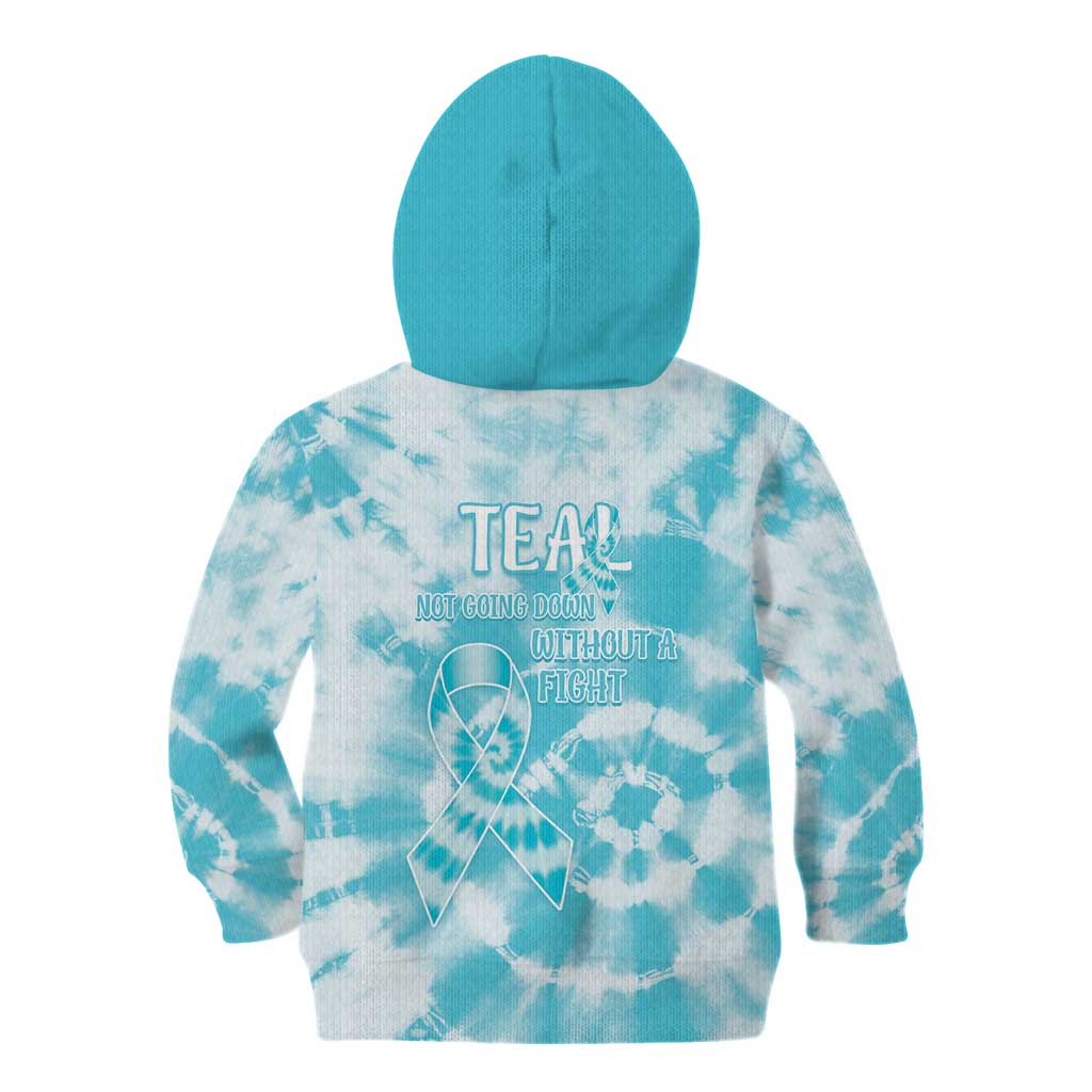 Teal Ribbon Cervical Cancer Awareness Kid Hoodie Not Going Down Without A Fight Tie Dye - Wonder Print Shop
