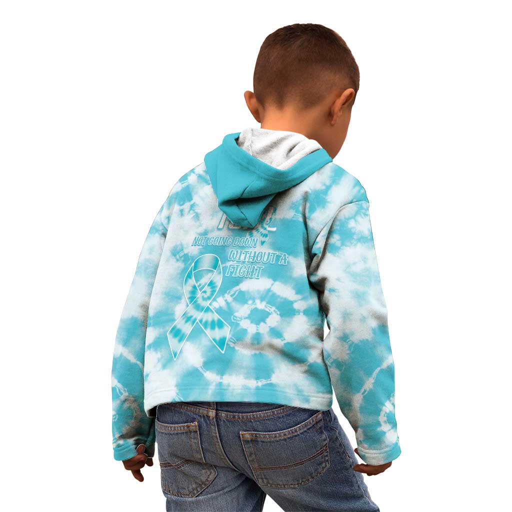 Teal Ribbon Cervical Cancer Awareness Kid Hoodie Not Going Down Without A Fight Tie Dye - Wonder Print Shop