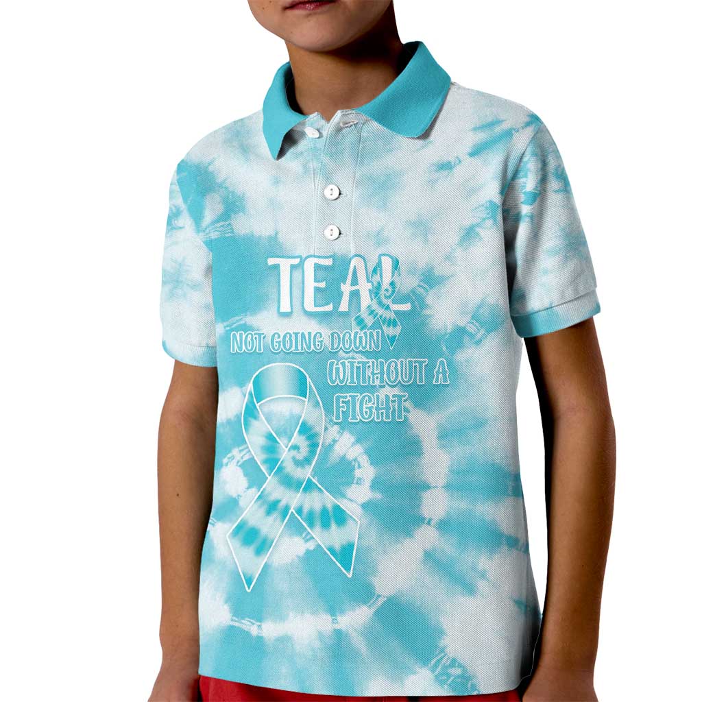 Teal Ribbon Cervical Cancer Awareness Kid Polo Shirt Not Going Down Without A Fight Tie Dye - Wonder Print Shop