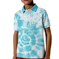 Teal Ribbon Cervical Cancer Awareness Kid Polo Shirt Not Going Down Without A Fight Tie Dye - Wonder Print Shop