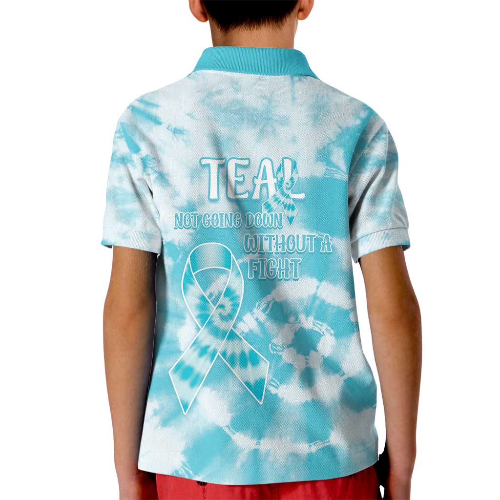 Teal Ribbon Cervical Cancer Awareness Kid Polo Shirt Not Going Down Without A Fight Tie Dye - Wonder Print Shop
