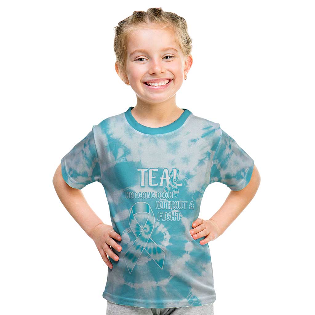 Teal Ribbon Cervical Cancer Awareness Kid T Shirt Not Going Down Without A Fight Tie Dye - Wonder Print Shop