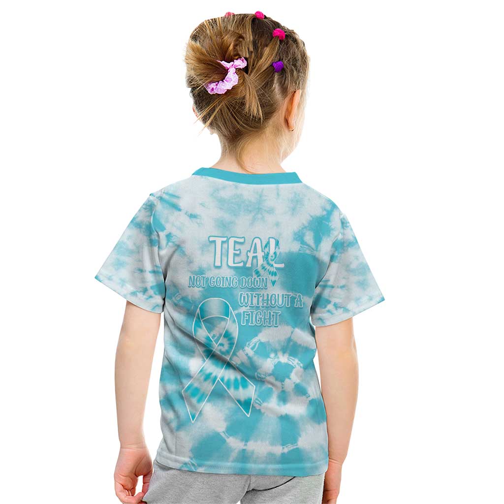 Teal Ribbon Cervical Cancer Awareness Kid T Shirt Not Going Down Without A Fight Tie Dye - Wonder Print Shop