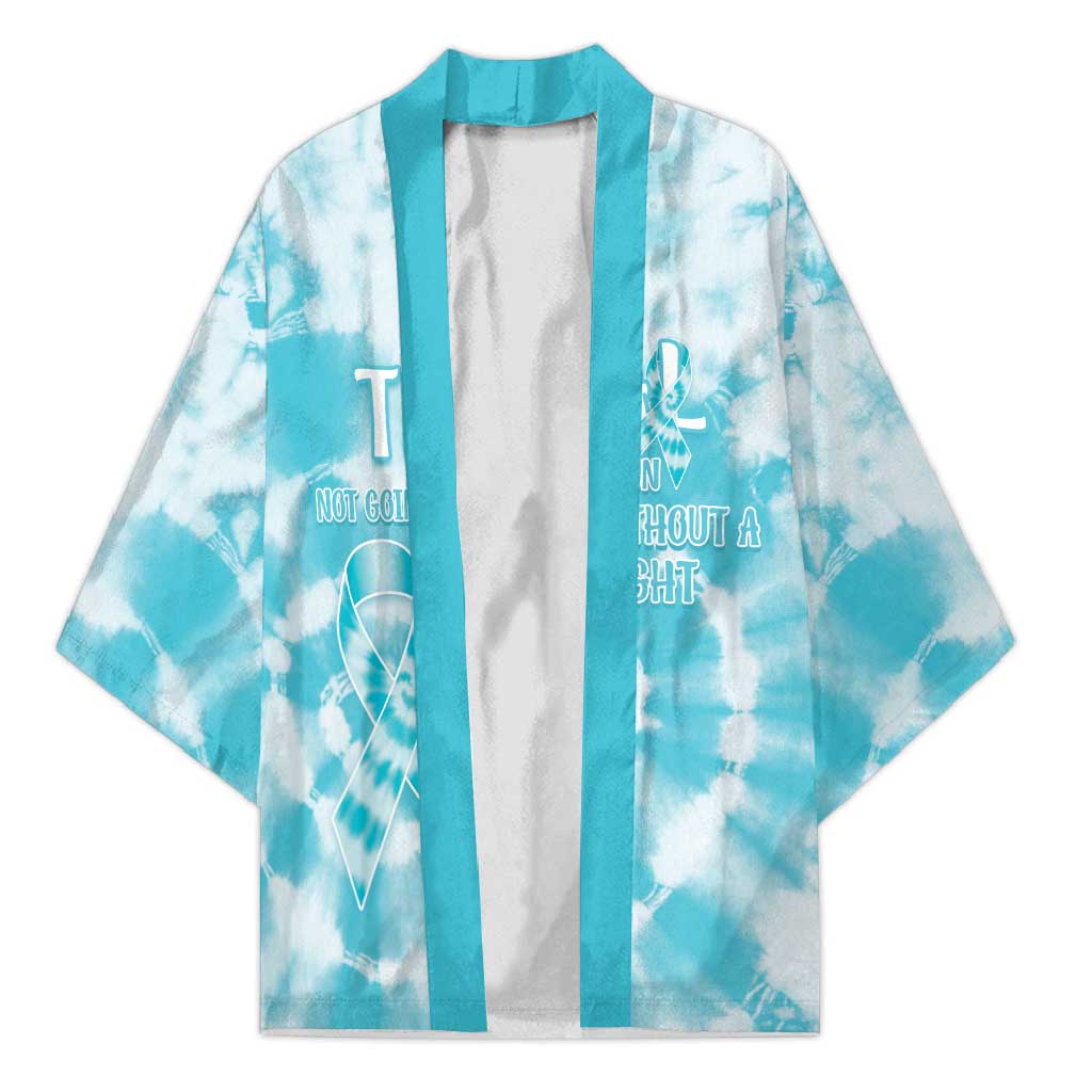Teal Ribbon Cervical Cancer Awareness Kimono Not Going Down Without A Fight Tie Dye - Wonder Print Shop
