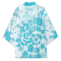 Teal Ribbon Cervical Cancer Awareness Kimono Not Going Down Without A Fight Tie Dye - Wonder Print Shop