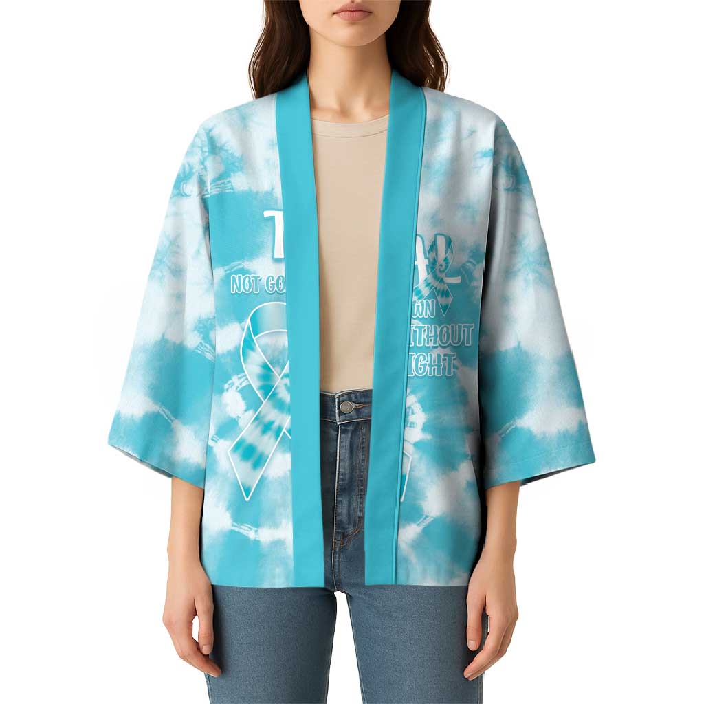 Teal Ribbon Cervical Cancer Awareness Kimono Not Going Down Without A Fight Tie Dye - Wonder Print Shop
