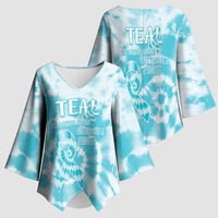 Teal Ribbon Cervical Cancer Awareness Kimono Sleeve Blouse Not Going Down Without A Fight Tie Dye - Wonder Print Shop