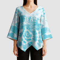 Teal Ribbon Cervical Cancer Awareness Kimono Sleeve Blouse Not Going Down Without A Fight Tie Dye - Wonder Print Shop