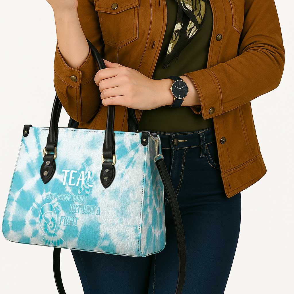 Teal Ribbon Cervical Cancer Awareness Leather Bag Not Going Down Without A Fight Tie Dye - Wonder Print Shop