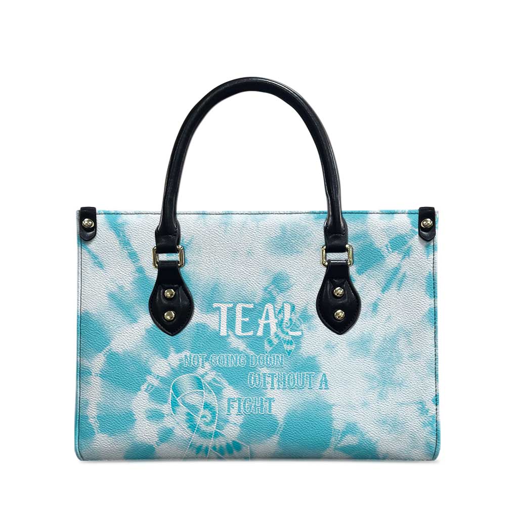 Teal Ribbon Cervical Cancer Awareness Leather Bag Not Going Down Without A Fight Tie Dye - Wonder Print Shop