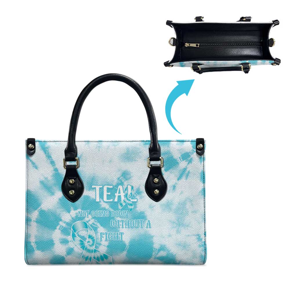 Teal Ribbon Cervical Cancer Awareness Leather Bag Not Going Down Without A Fight Tie Dye - Wonder Print Shop