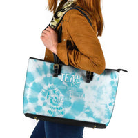 Teal Ribbon Cervical Cancer Awareness Leather Tote Bag Not Going Down Without A Fight Tie Dye - Wonder Print Shop