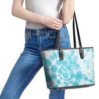 Teal Ribbon Cervical Cancer Awareness Leather Tote Bag Not Going Down Without A Fight Tie Dye - Wonder Print Shop