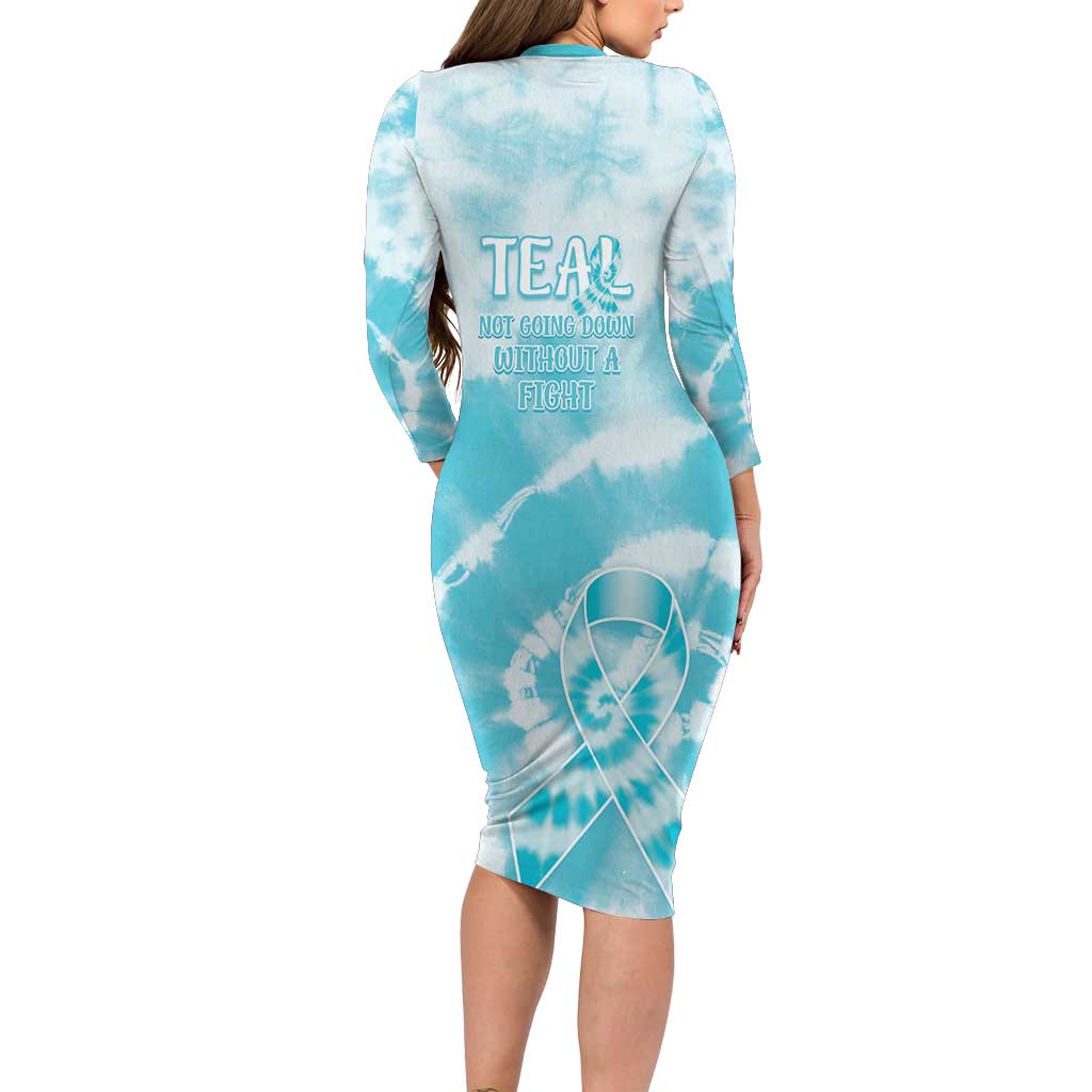 Teal Ribbon Cervical Cancer Awareness Long Sleeve Bodycon Dress Not Going Down Without A Fight Tie Dye - Wonder Print Shop