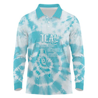 Teal Ribbon Cervical Cancer Awareness Long Sleeve Polo Shirt Not Going Down Without A Fight Tie Dye - Wonder Print Shop