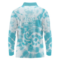 Teal Ribbon Cervical Cancer Awareness Long Sleeve Polo Shirt Not Going Down Without A Fight Tie Dye - Wonder Print Shop