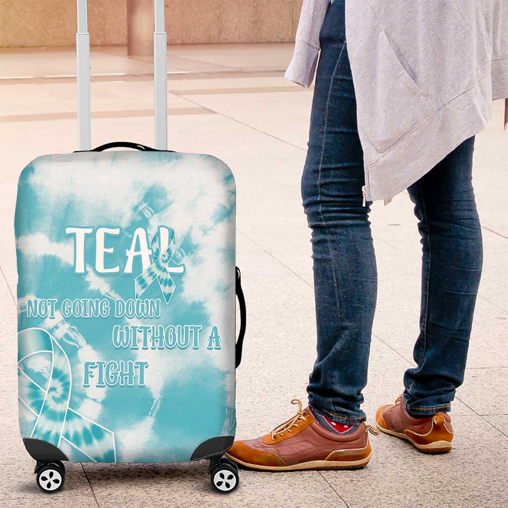 Teal Ribbon Cervical Cancer Awareness Luggage Cover Not Going Down Without A Fight Tie Dye - Wonder Print Shop