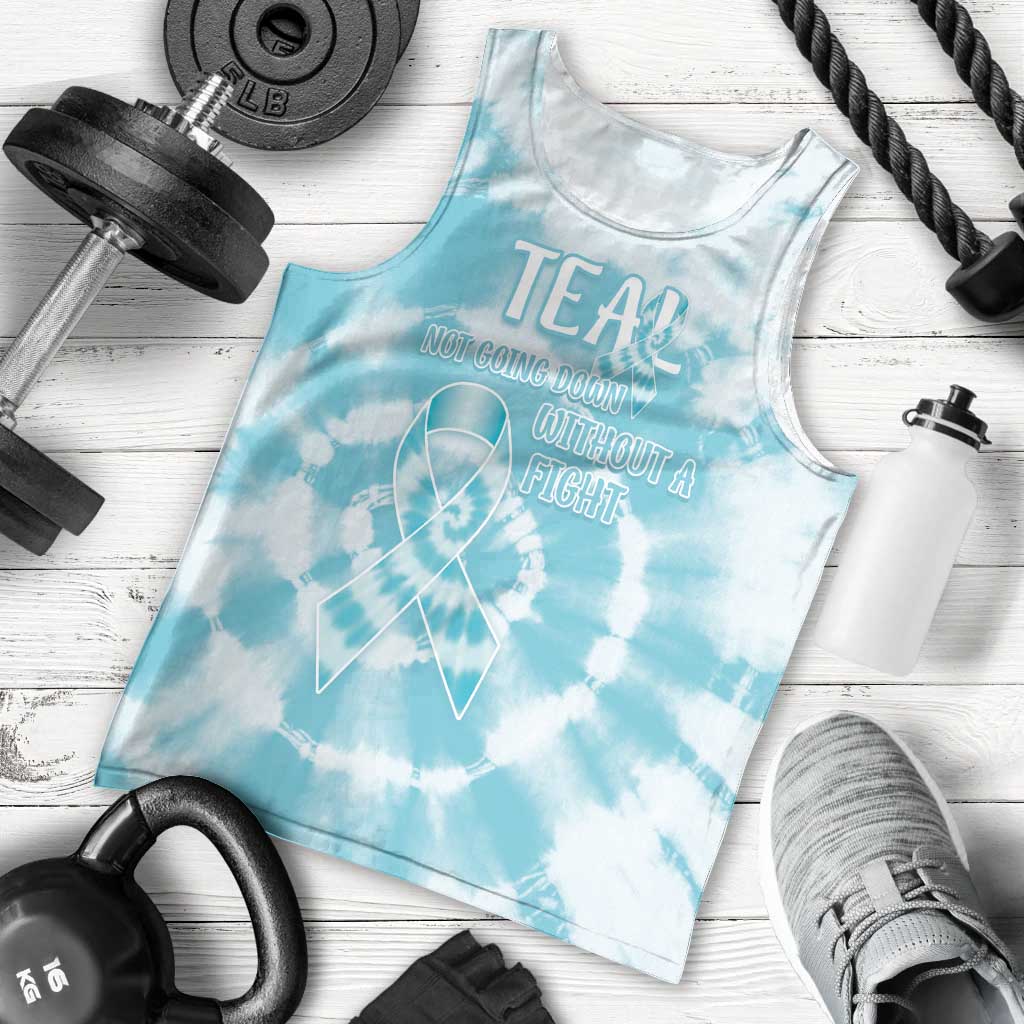 Teal Ribbon Cervical Cancer Awareness Men Tank Top Not Going Down Without A Fight Tie Dye - Wonder Print Shop
