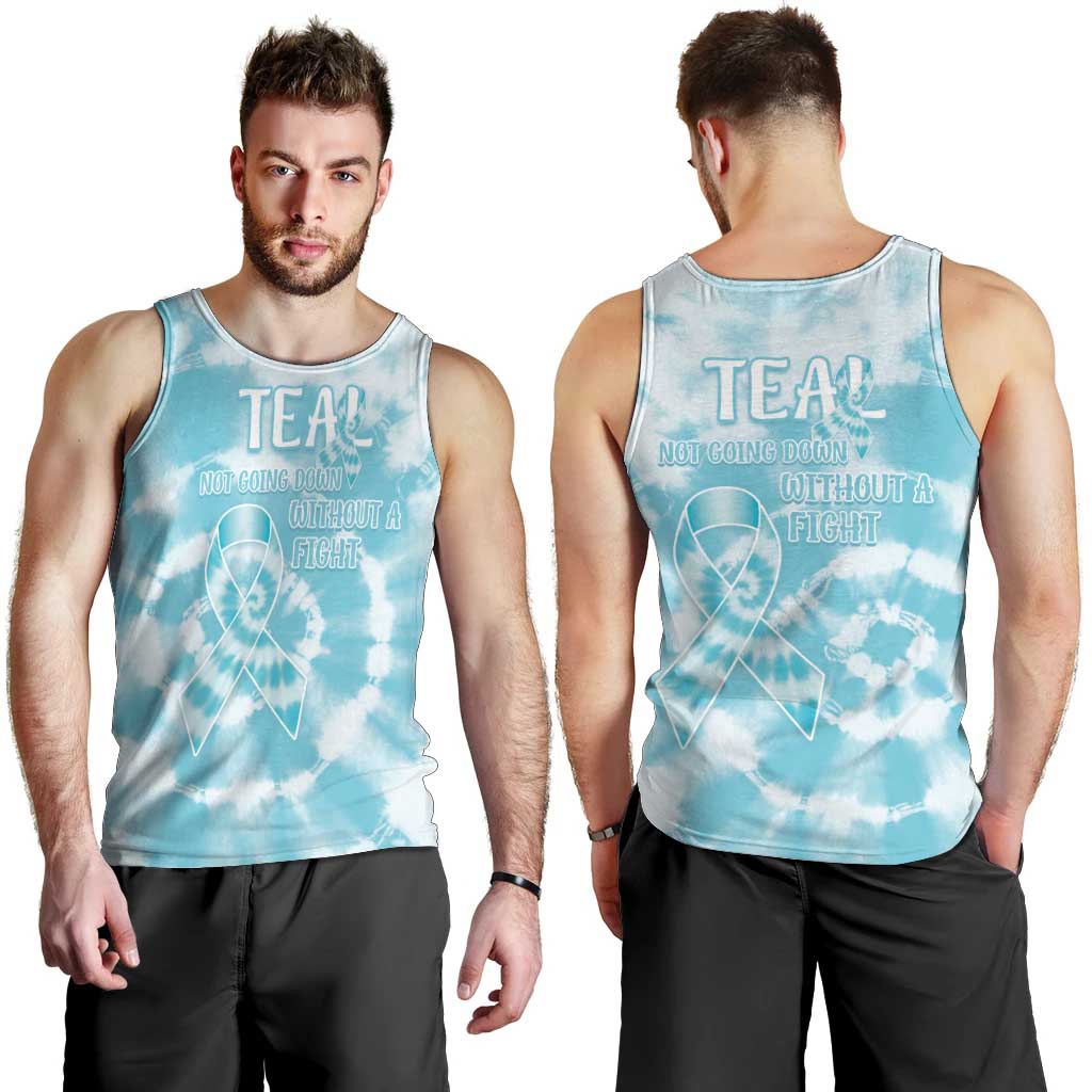 Teal Ribbon Cervical Cancer Awareness Men Tank Top Not Going Down Without A Fight Tie Dye - Wonder Print Shop