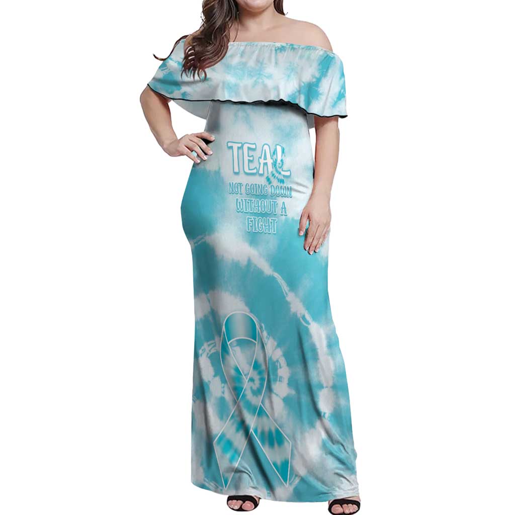 Teal Ribbon Cervical Cancer Awareness Off Shoulder Maxi Dress Not Going Down Without A Fight Tie Dye - Wonder Print Shop