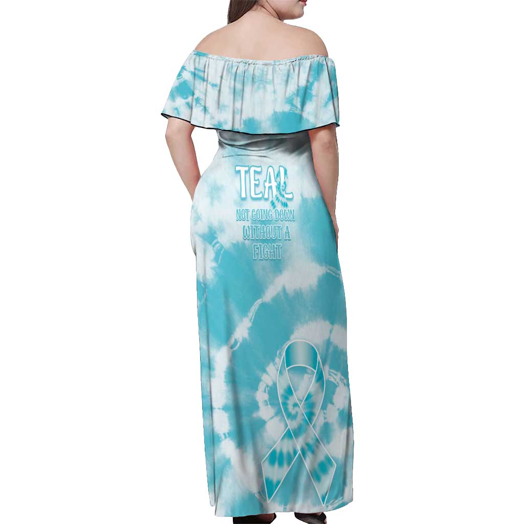 Teal Ribbon Cervical Cancer Awareness Off Shoulder Maxi Dress Not Going Down Without A Fight Tie Dye - Wonder Print Shop