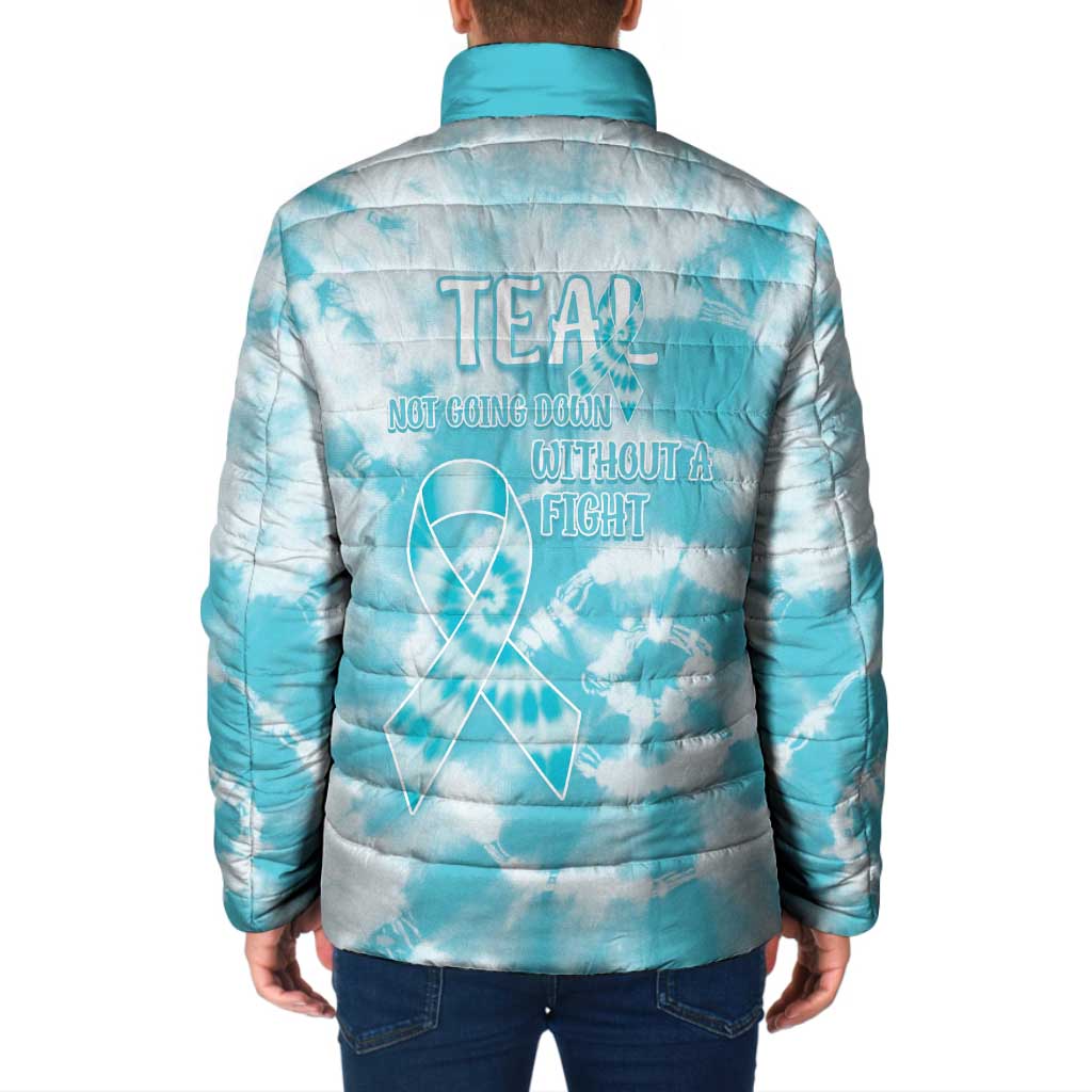 Teal Ribbon Cervical Cancer Awareness Padded Jacket Not Going Down Without A Fight Tie Dye - Wonder Print Shop