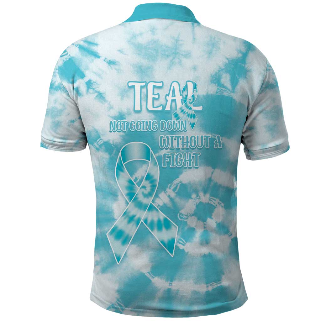 Teal Ribbon Cervical Cancer Awareness Polo Shirt Not Going Down Without A Fight Tie Dye - Wonder Print Shop