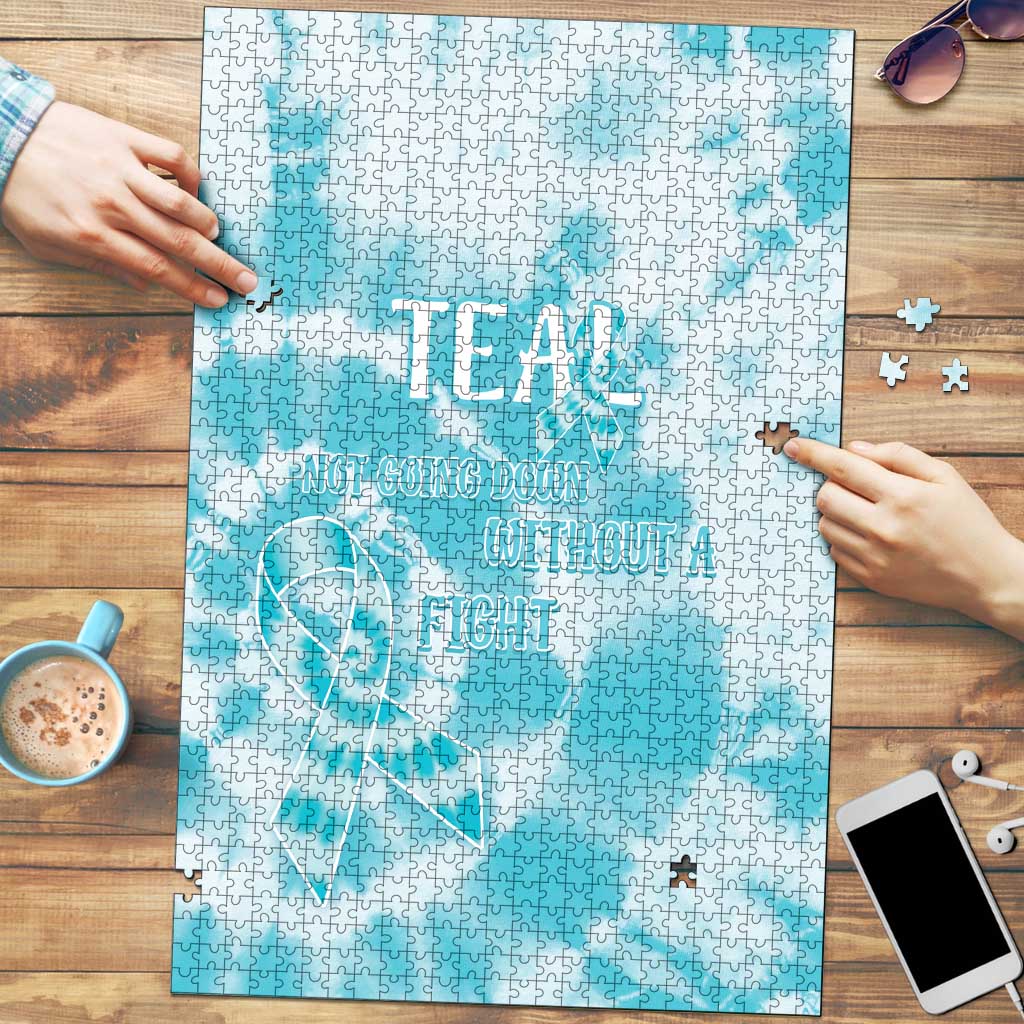Teal Ribbon Cervical Cancer Awareness Puzzle Not Going Down Without A Fight Tie Dye - Wonder Print Shop