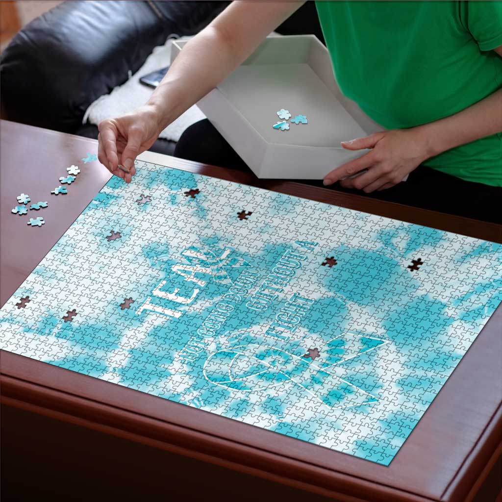 Teal Ribbon Cervical Cancer Awareness Puzzle Not Going Down Without A Fight Tie Dye - Wonder Print Shop