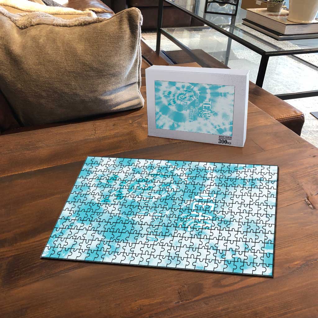 Teal Ribbon Cervical Cancer Awareness Puzzle Not Going Down Without A Fight Tie Dye - Wonder Print Shop