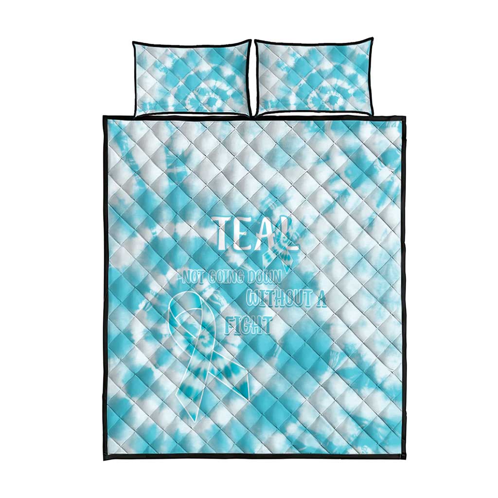 Teal Ribbon Cervical Cancer Awareness Quilt Bed Set Not Going Down Without A Fight Tie Dye - Wonder Print Shop
