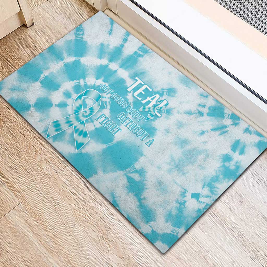 Teal Ribbon Cervical Cancer Awareness Rubber Doormat Not Going Down Without A Fight Tie Dye - Wonder Print Shop